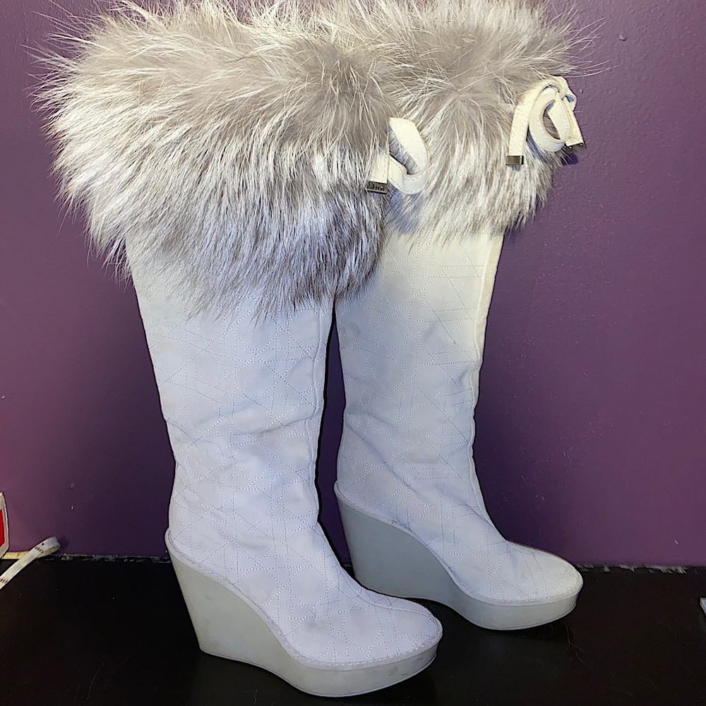 Dior off-white knee high boots
